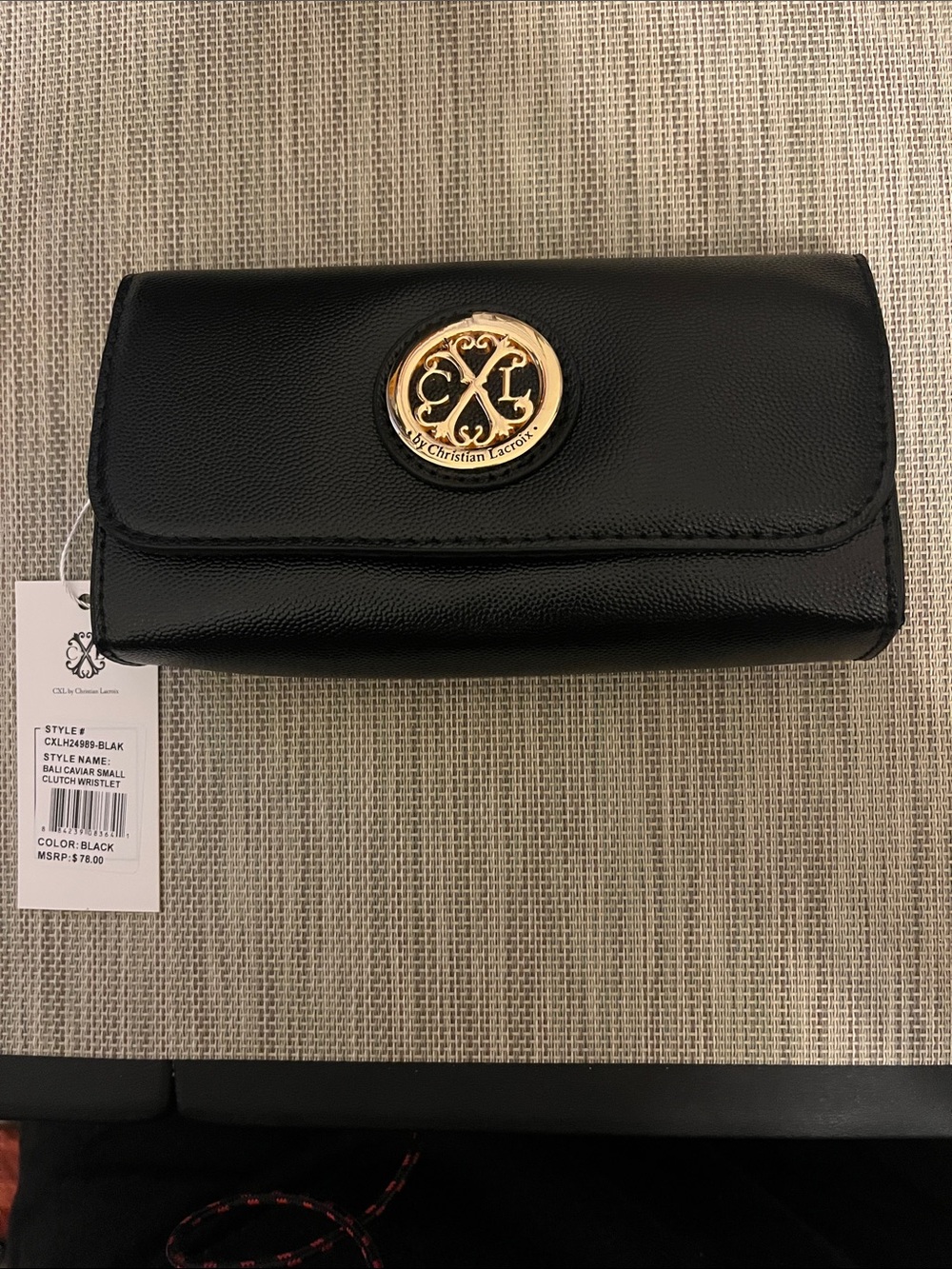NWT CXL by Christian Lacroix Bali Caviar Small Clutch Wristlet - Black